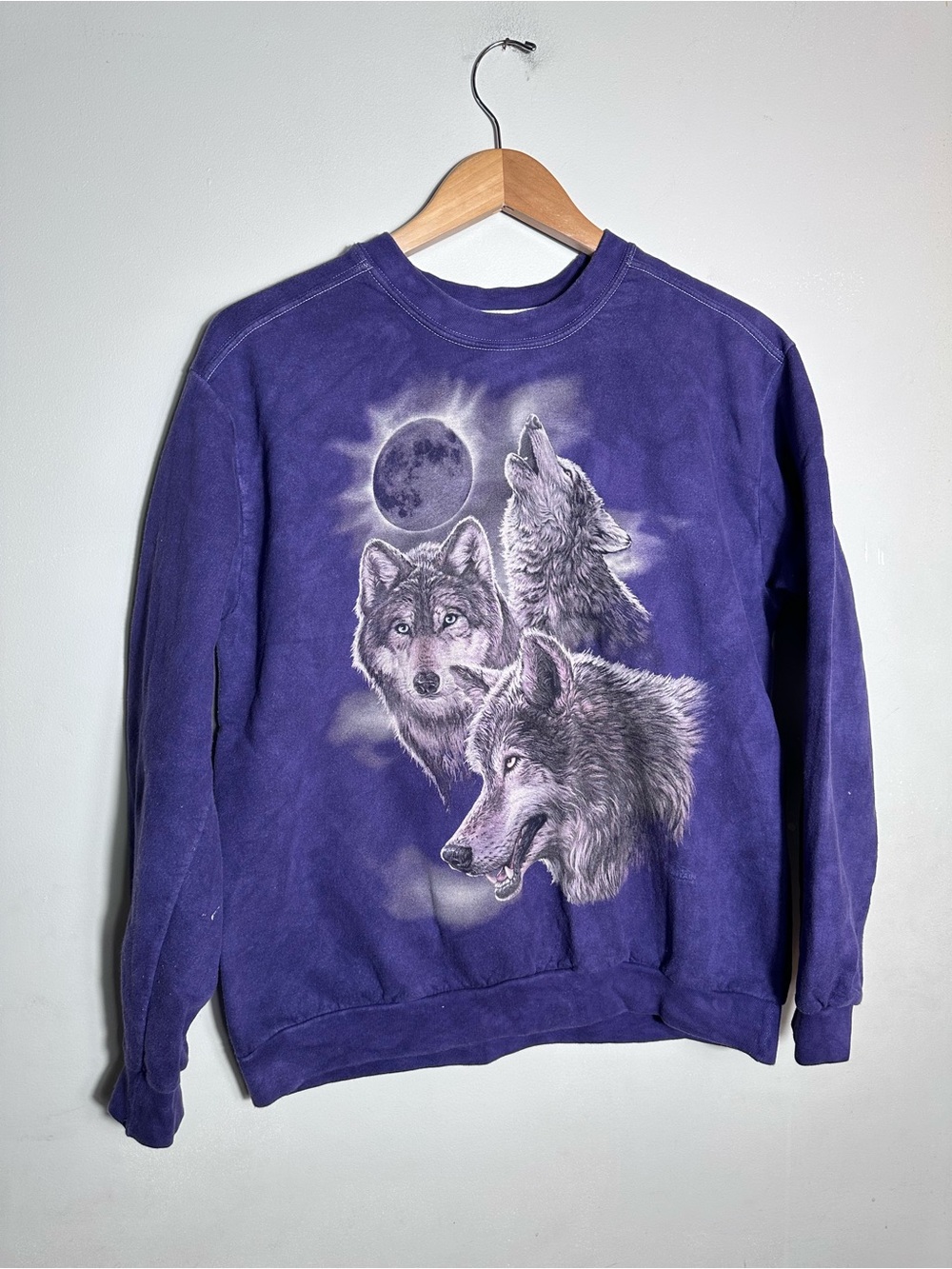Y2K The Mountain Purple Wolf Graphic Crewneck Sweatshirt